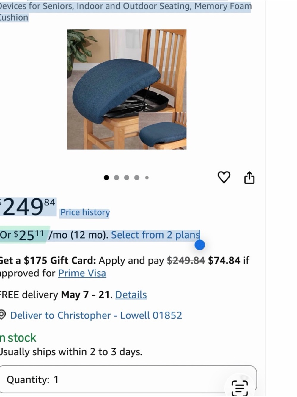 Compass uplift Memory Foam seat Cushion - Navy Blue